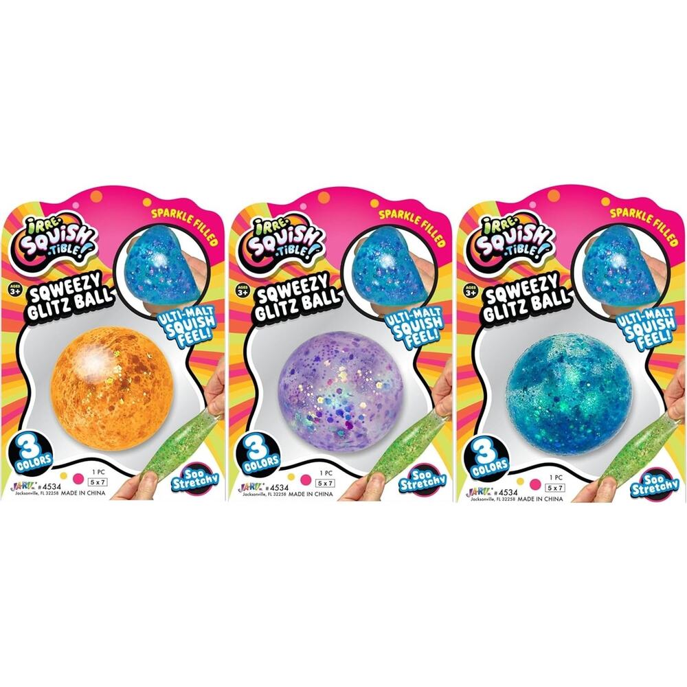 🔥Ja-Ru Irre Squish-Tible Sqweezy Squishy Sparkle Glitz Ball ORANGE BNWT🔥